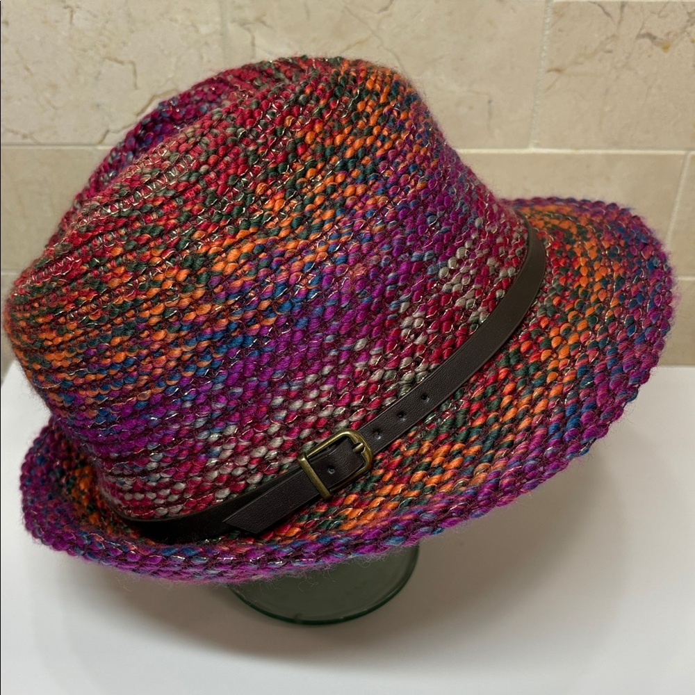 Multicolor Sweater Knit Fedora Hat, Colorful Tones, OS